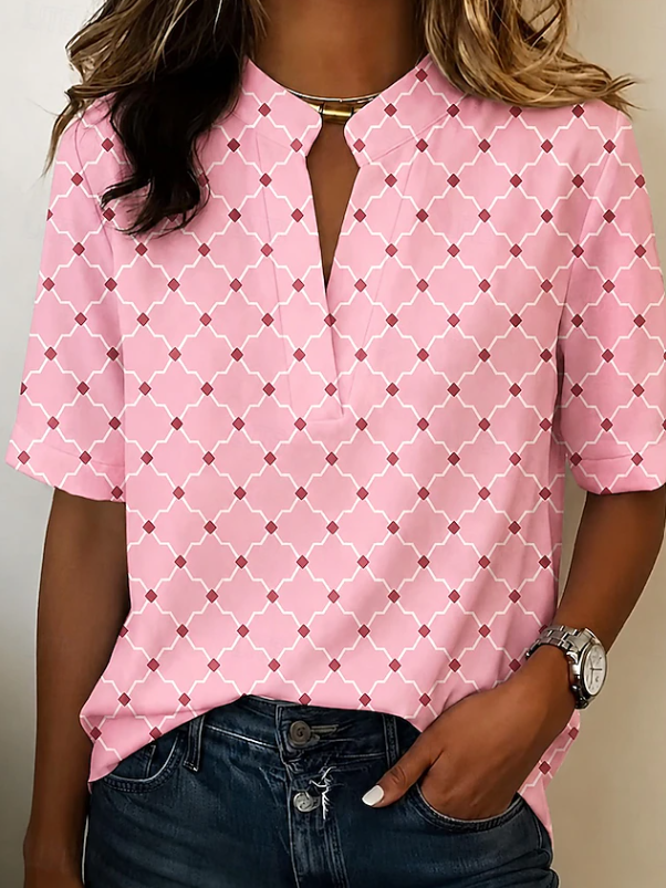 Mila | Geometric Print Henley Blouse