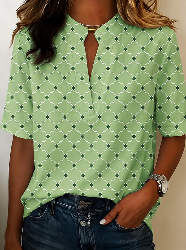 Mila | Geometric Print Henley Blouse