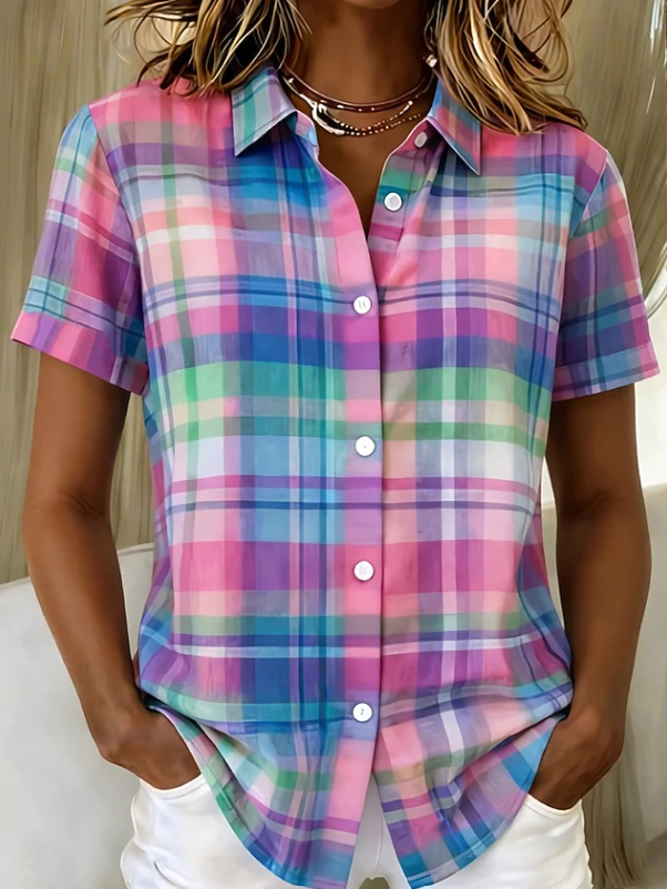 Santoria| Casual Boho Stripe Short Sleeve Shirt