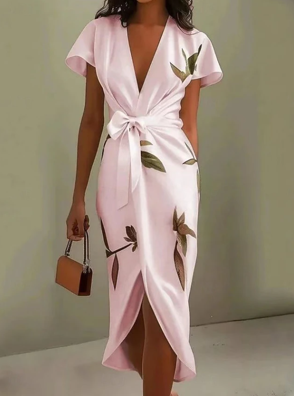 Sasha | Elegant Floral Wrap Midi Dress
