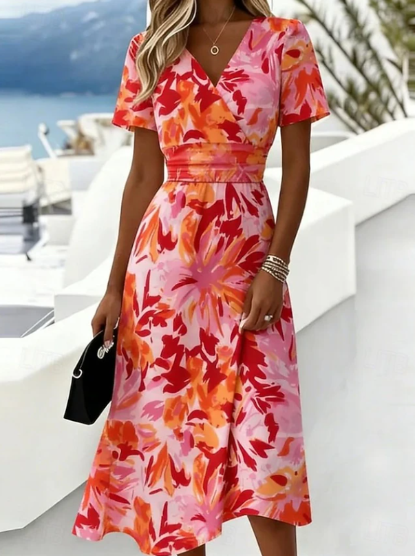 Ilanna | Elegant Floral Wrap Midi Dress