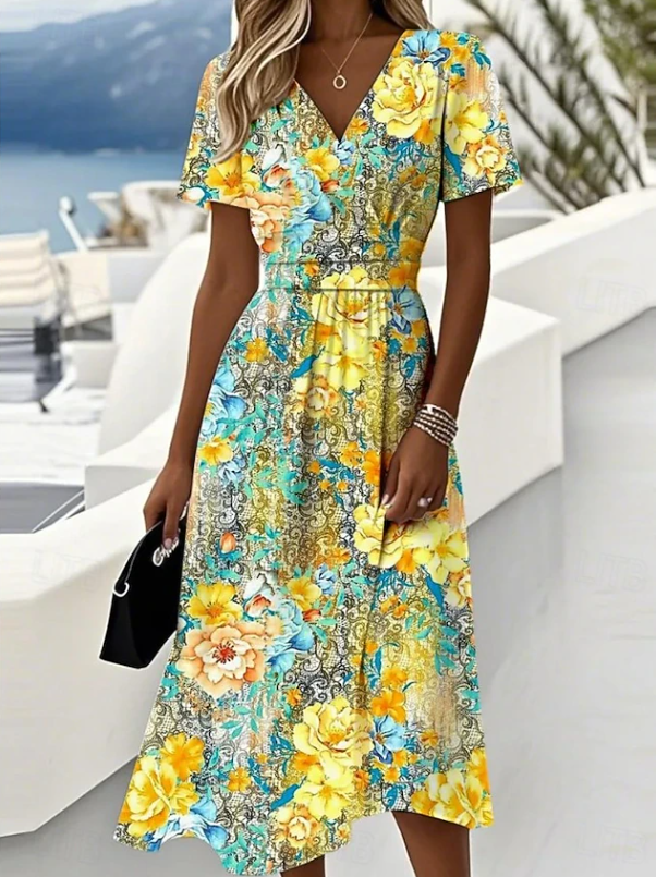 Ilanna | Elegant Floral Wrap Midi Dress