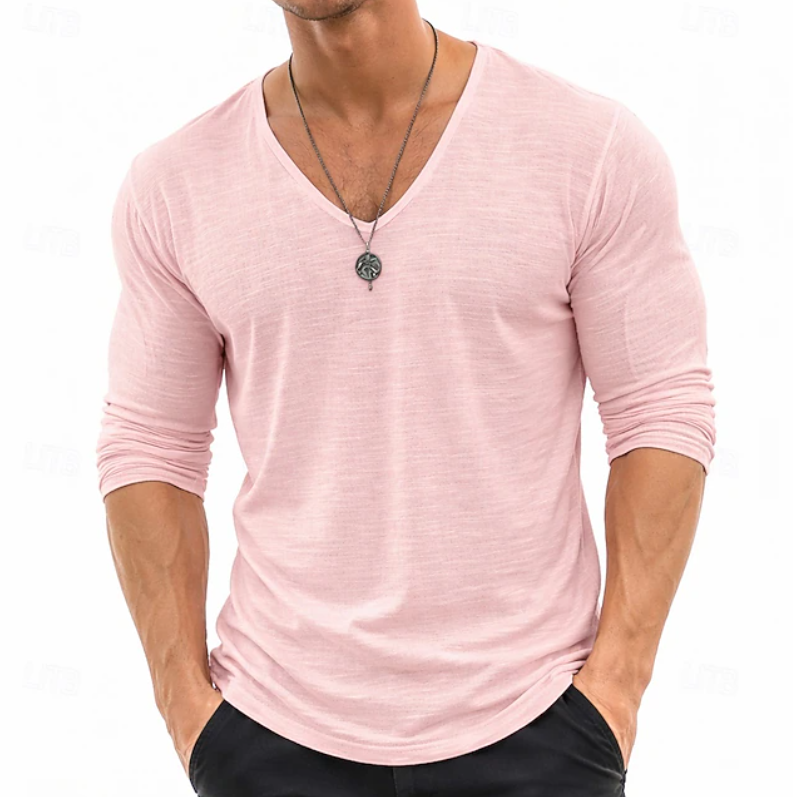 Ethan | Slim Fit V-Neck Henley Long Sleeve Shirt