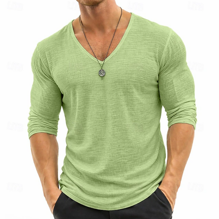 Ethan | Slim Fit V-Neck Henley Long Sleeve Shirt