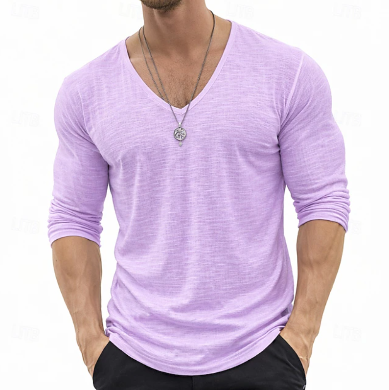 Ethan | Slim Fit V-Neck Henley Long Sleeve Shirt