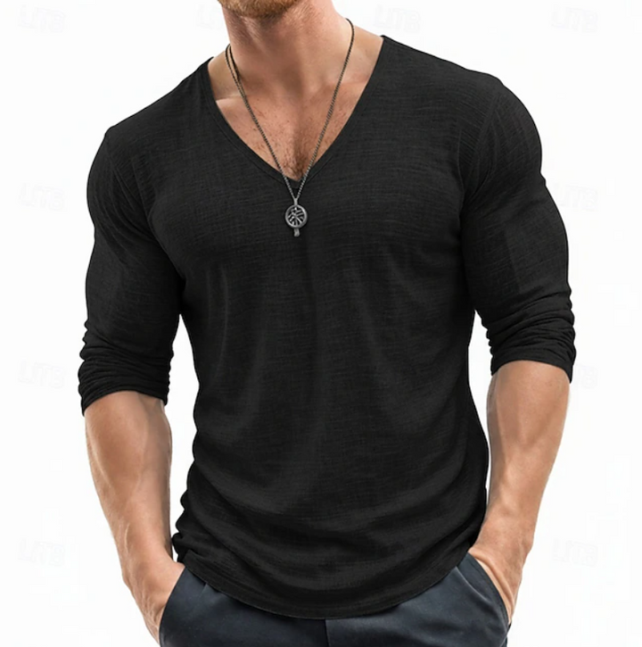 Ethan | Slim Fit V-Neck Henley Long Sleeve Shirt