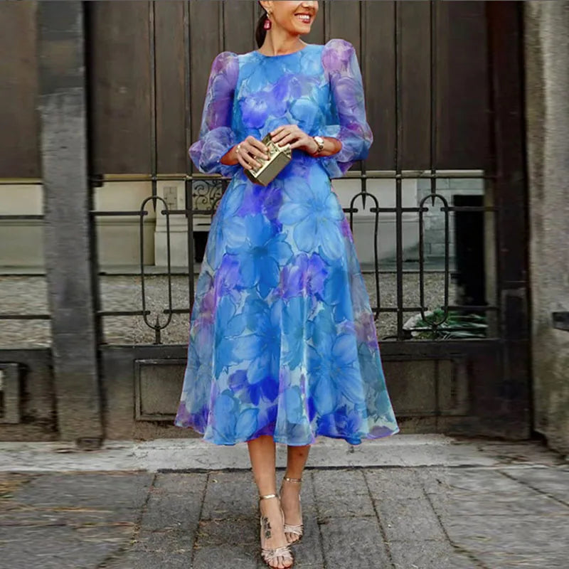 Maxine | Elegant Floral Long Sleeve Midi Dress