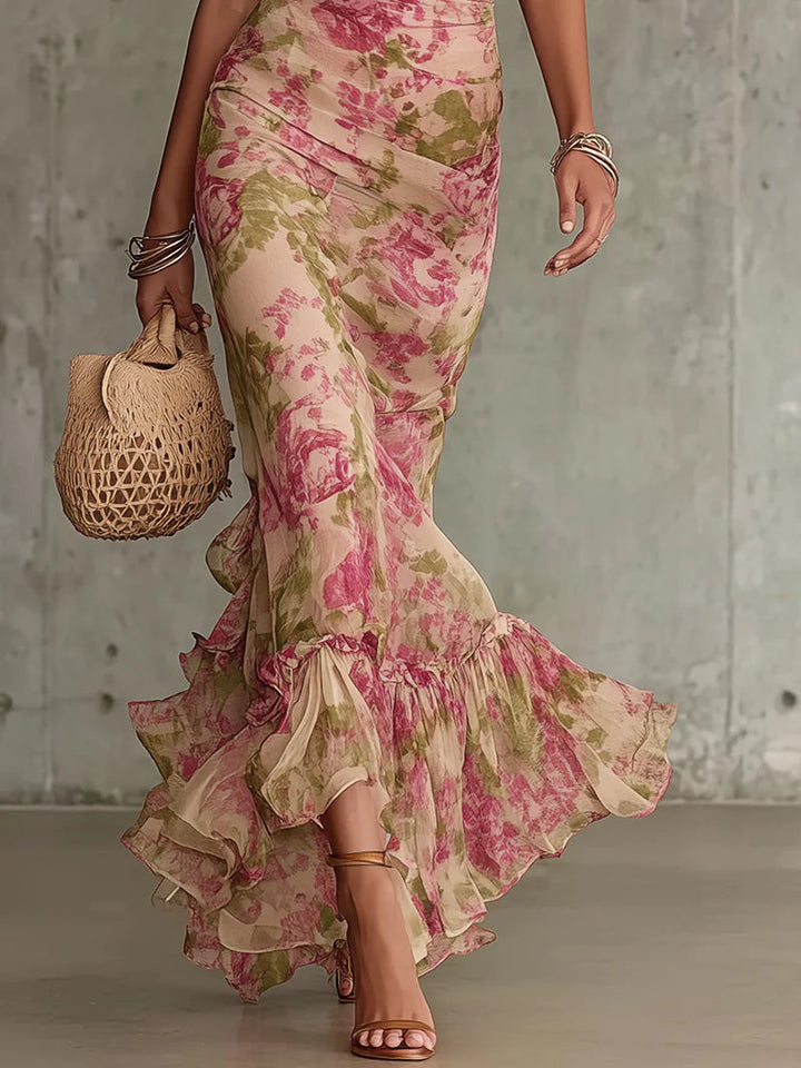 Verity | Vintage Rose Puff Sleeve Maxi Dress