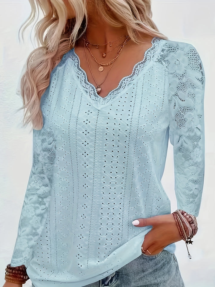 Rosetta | Lace-Sleeve Tie-Neck Top