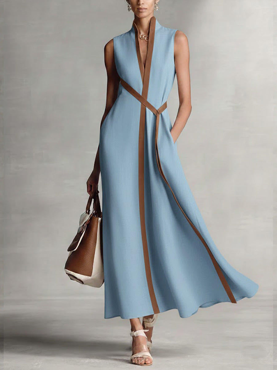 Vivian | Contrast-Trim Sleeveless Maxi Dress
