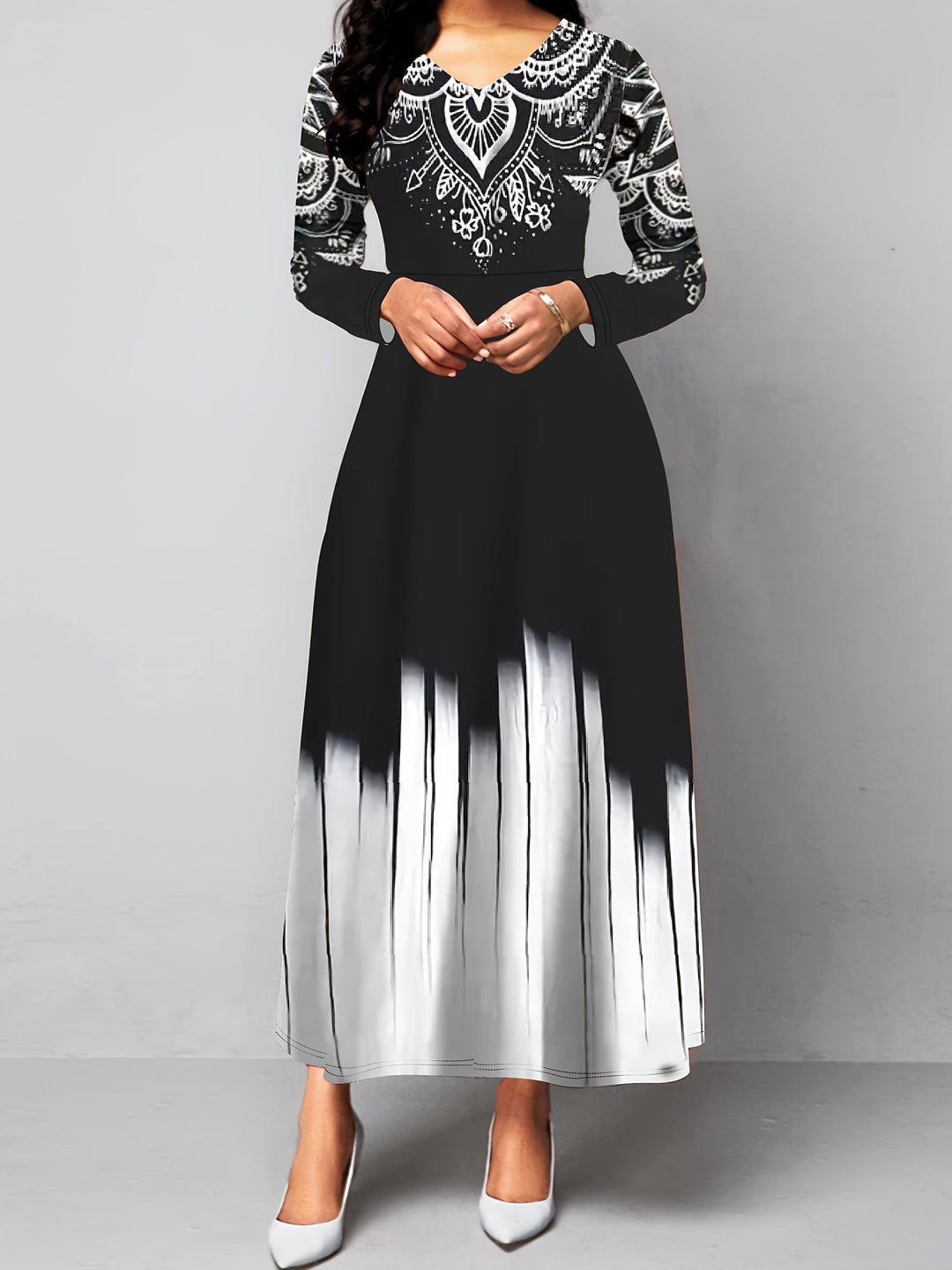 Rosalyn | Ornate Print A-Line Maxi Dress