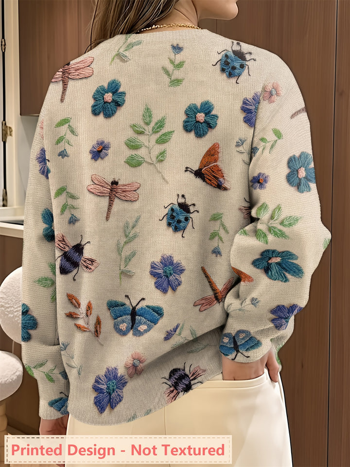 Meredith | Botanical Print Crew Neck Sweater