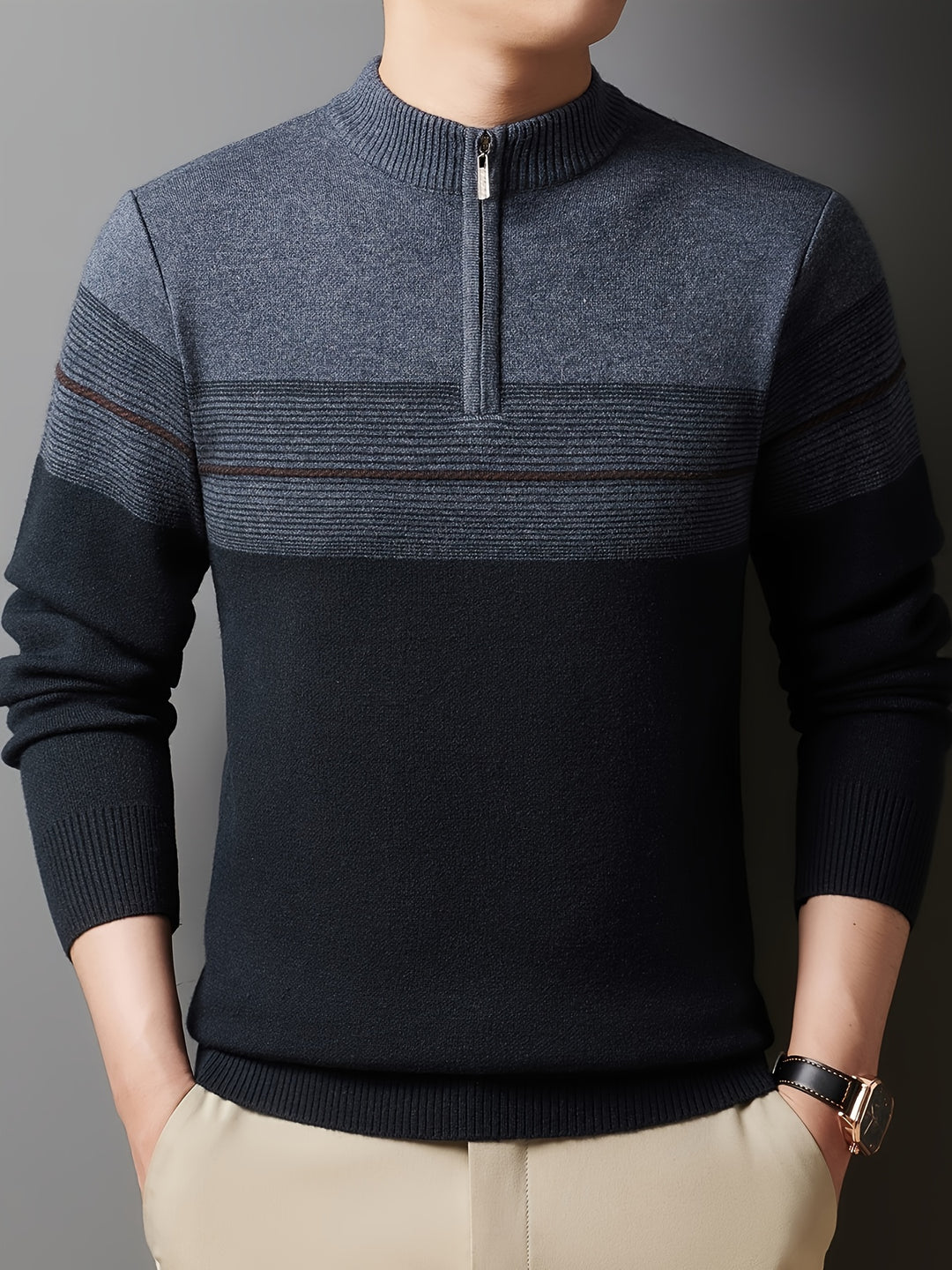 Ambrose | Half-Zip Striped Sweater