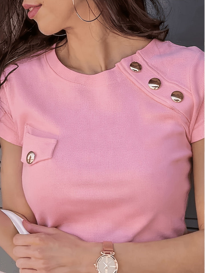 Katherine | Button-Accent Short Sleeve Top