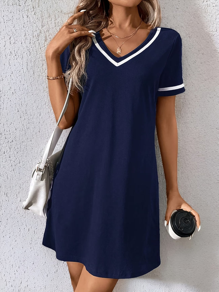 Viona | Casual V-neck Color-Block Dress