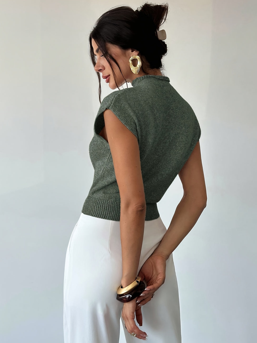 Tamsin | Mock Neck Cap-Sleeve Top
