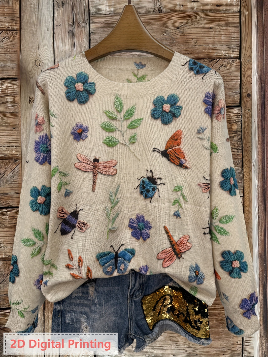 Meredith | Botanical Print Crew Neck Sweater
