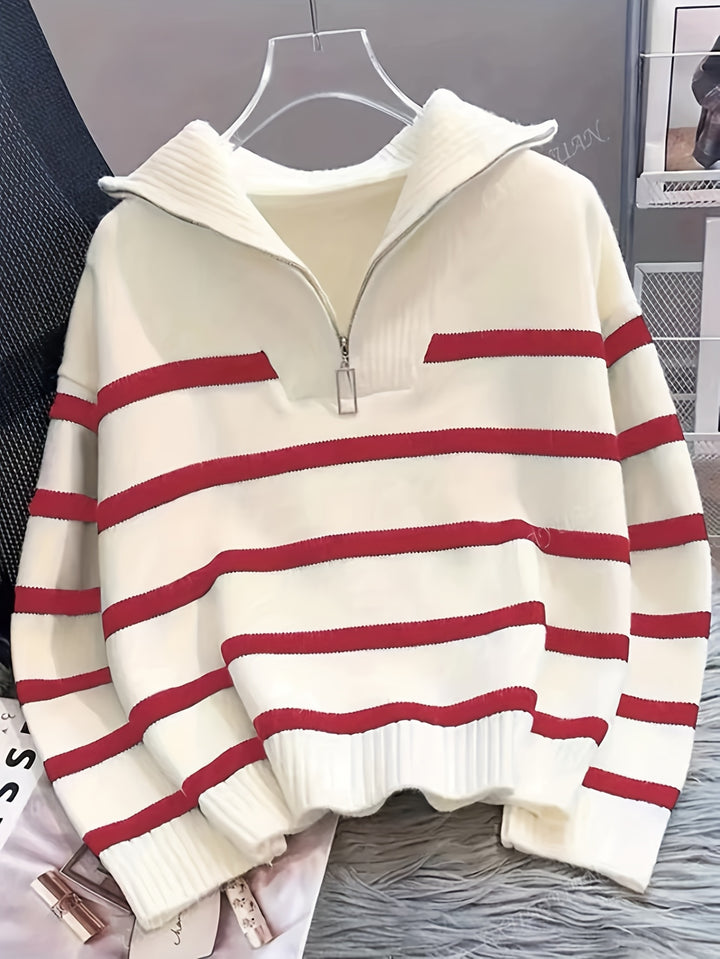 Penelope | Striped Half-Zip Collared Sweater
