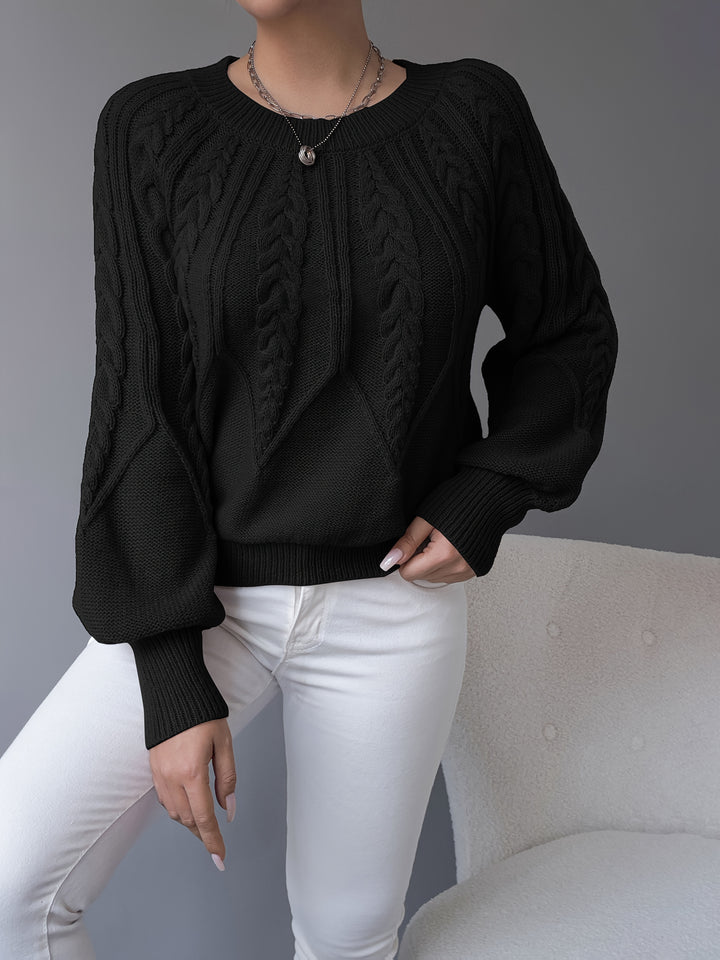 Odette | Cable-Knit Lantern Sleeve Sweater
