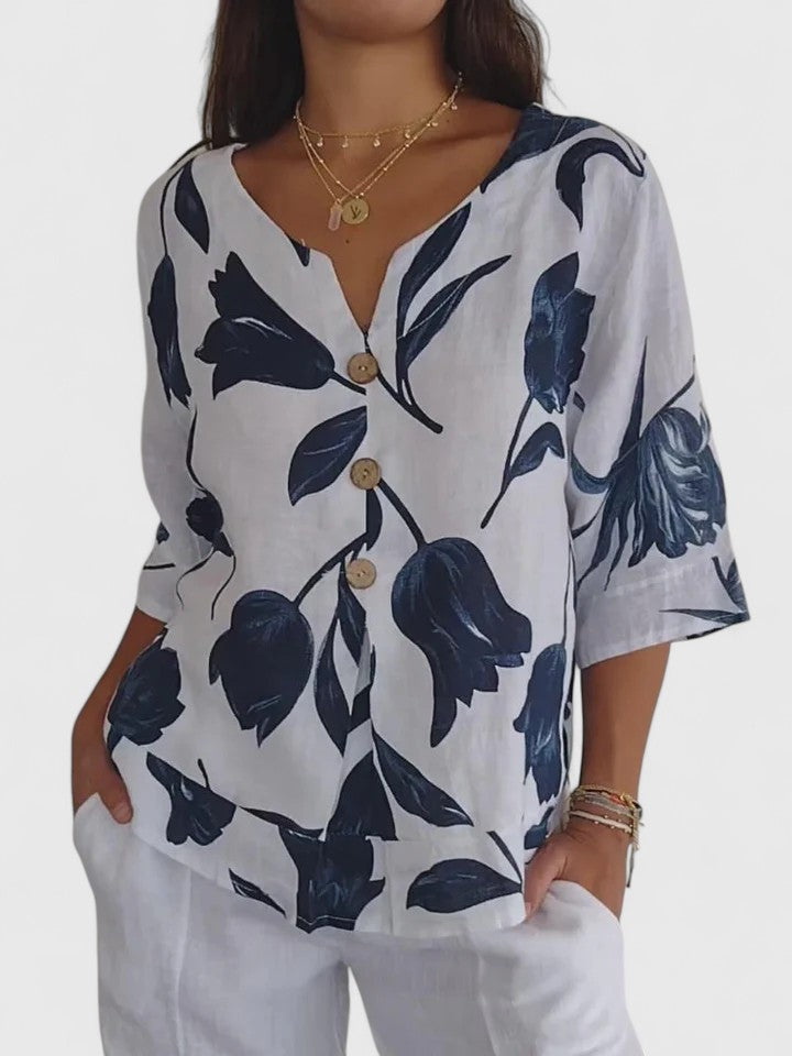 Miranda | Relaxed Floral V-Neck Blouse