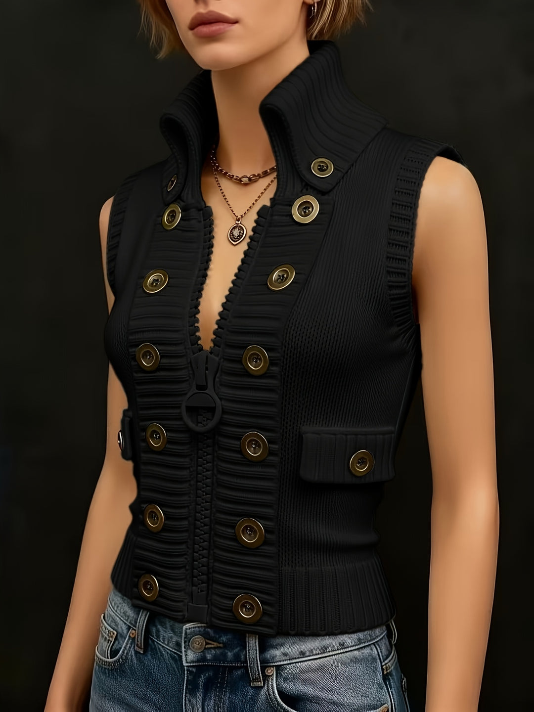 Marguerite | Structured High-Collar Zip Waistcoat