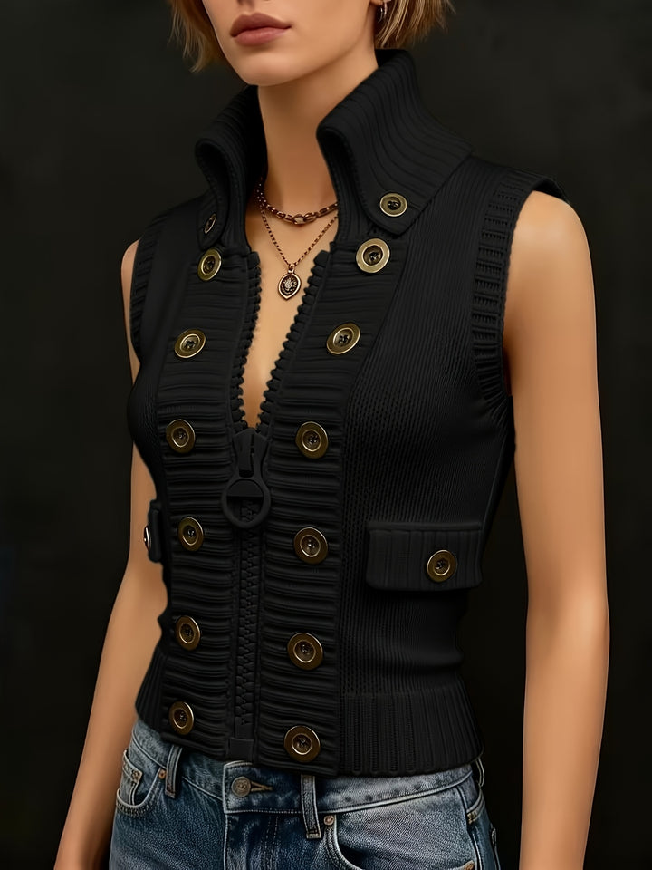 Marguerite | Structured High-Collar Zip Waistcoat