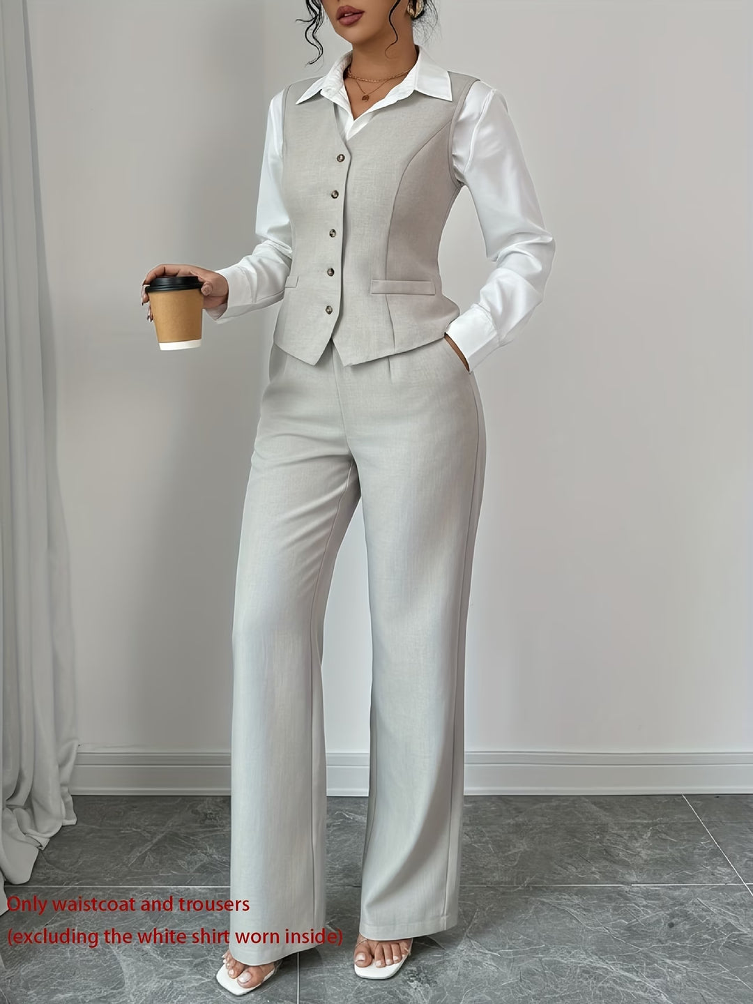 Isleen | Elegant Single-Breasted Vest and High-Waist Pants Set