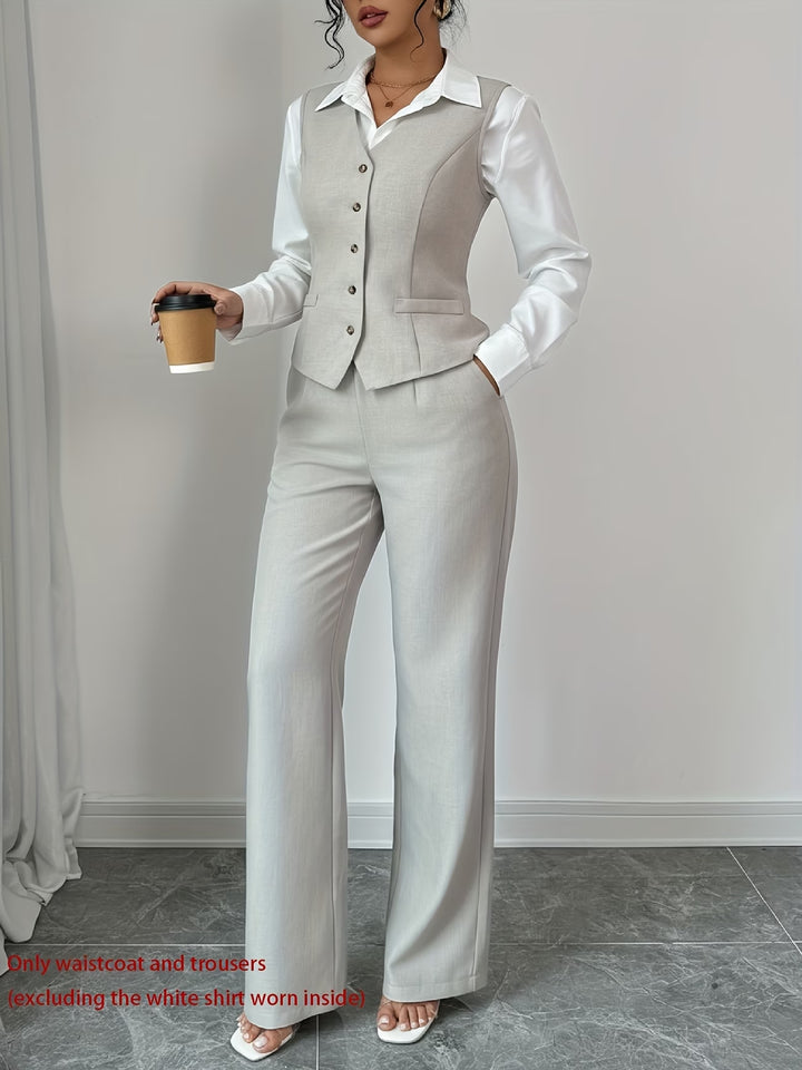 Isleen | Elegant Single-Breasted Vest and High-Waist Pants Set