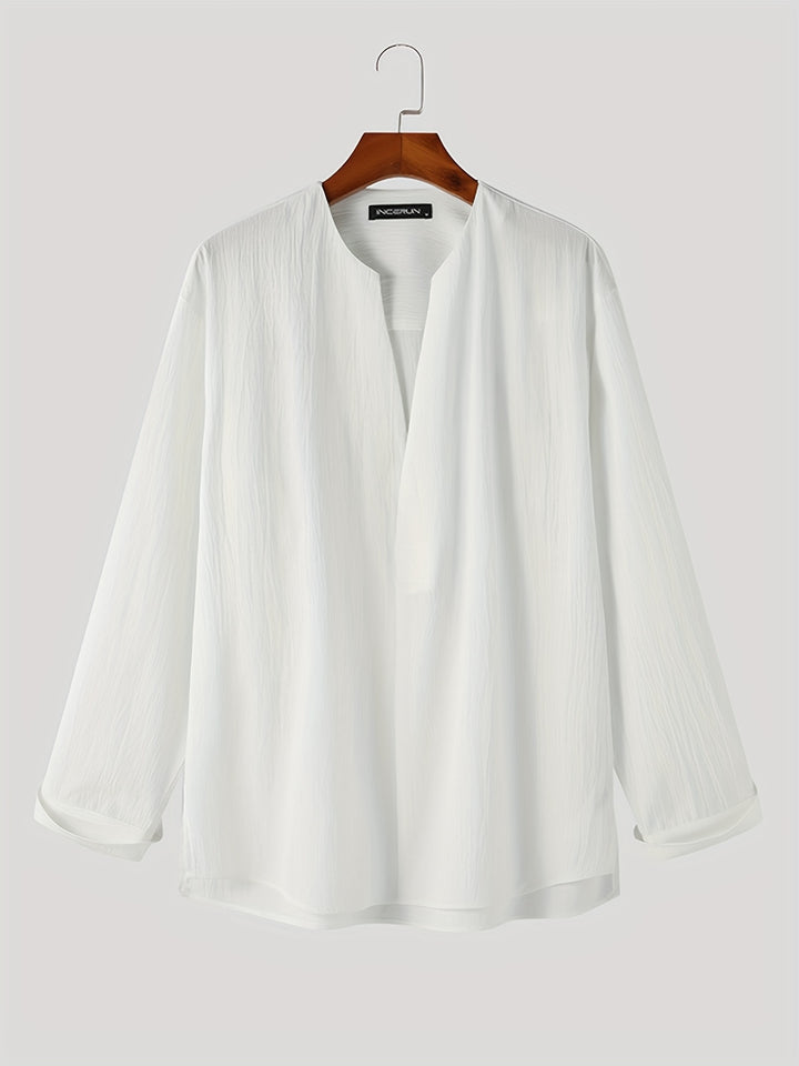 Nigel | Collarless V-Neck Shirt