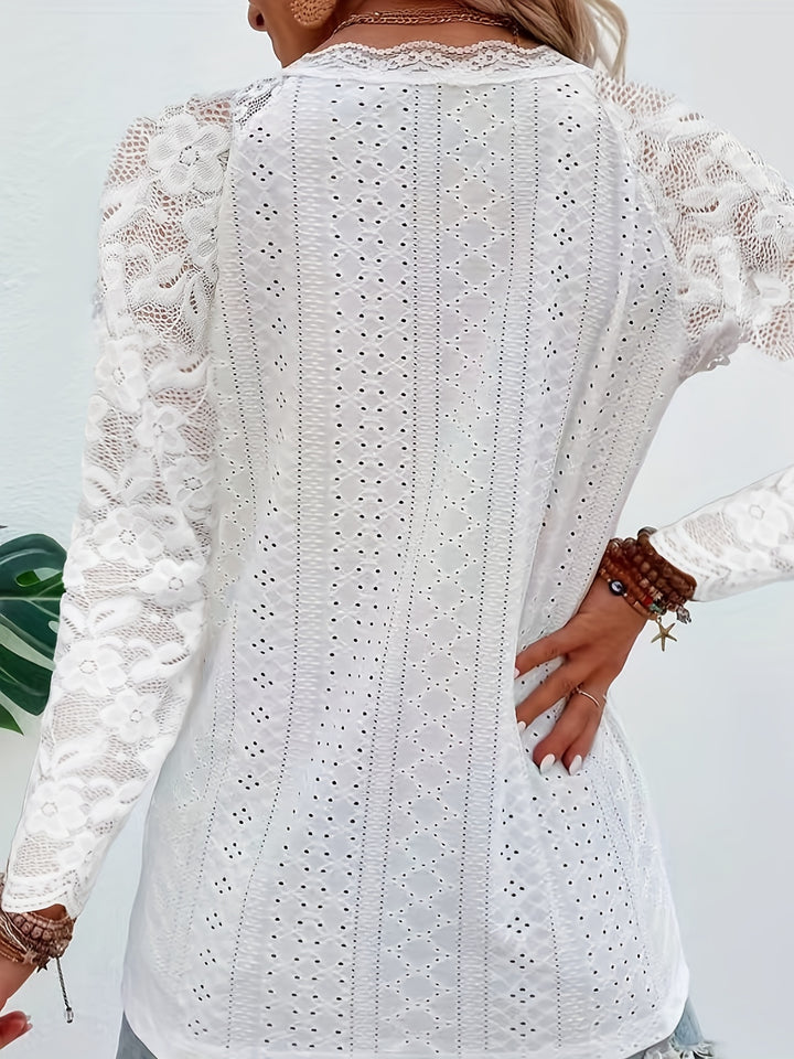 Rosetta | Lace-Sleeve Tie-Neck Top