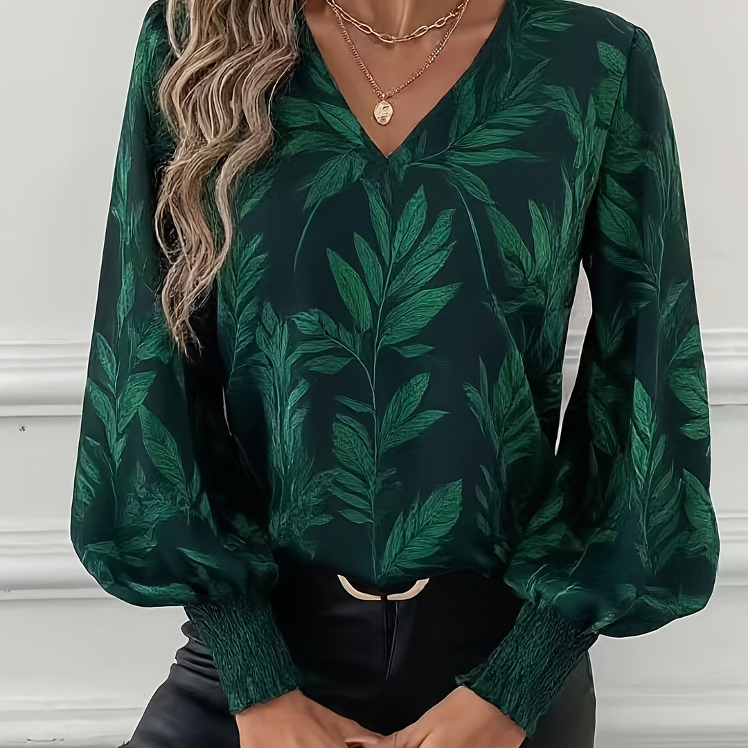 Lorna | Graceful V-Neck Lantern-Sleeve Blouse