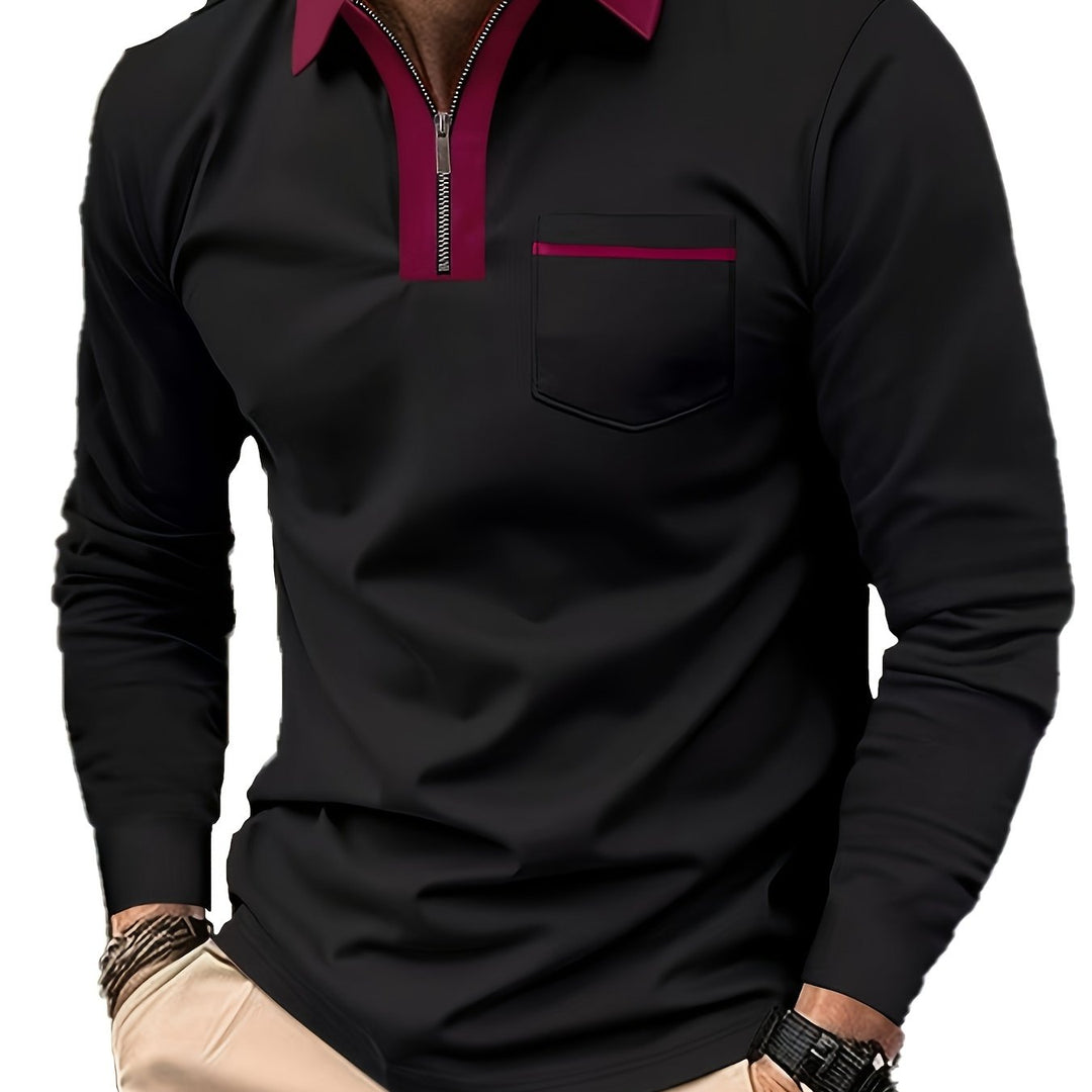 Douglas | Zip-Collar Long Sleeve Polo Shirt