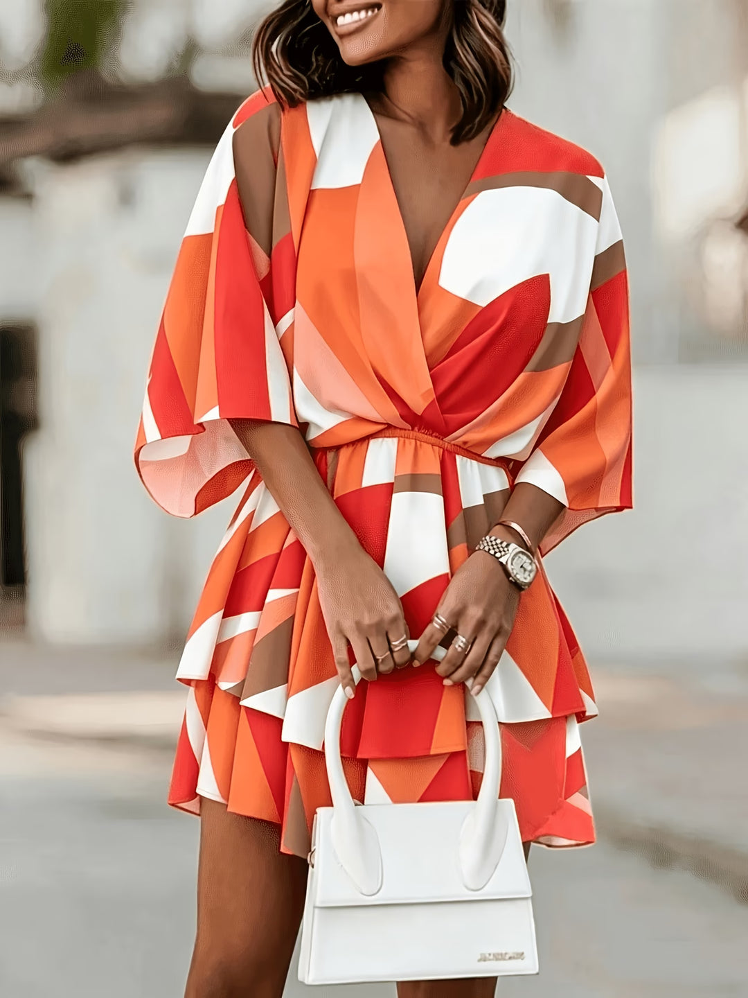 Tamsyn | Neck Loose Batwing Sleeve Print Dress