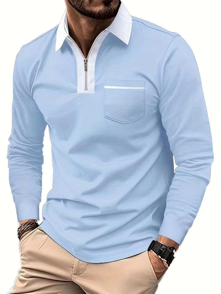 Douglas | Zip-Collar Long Sleeve Polo Shirt