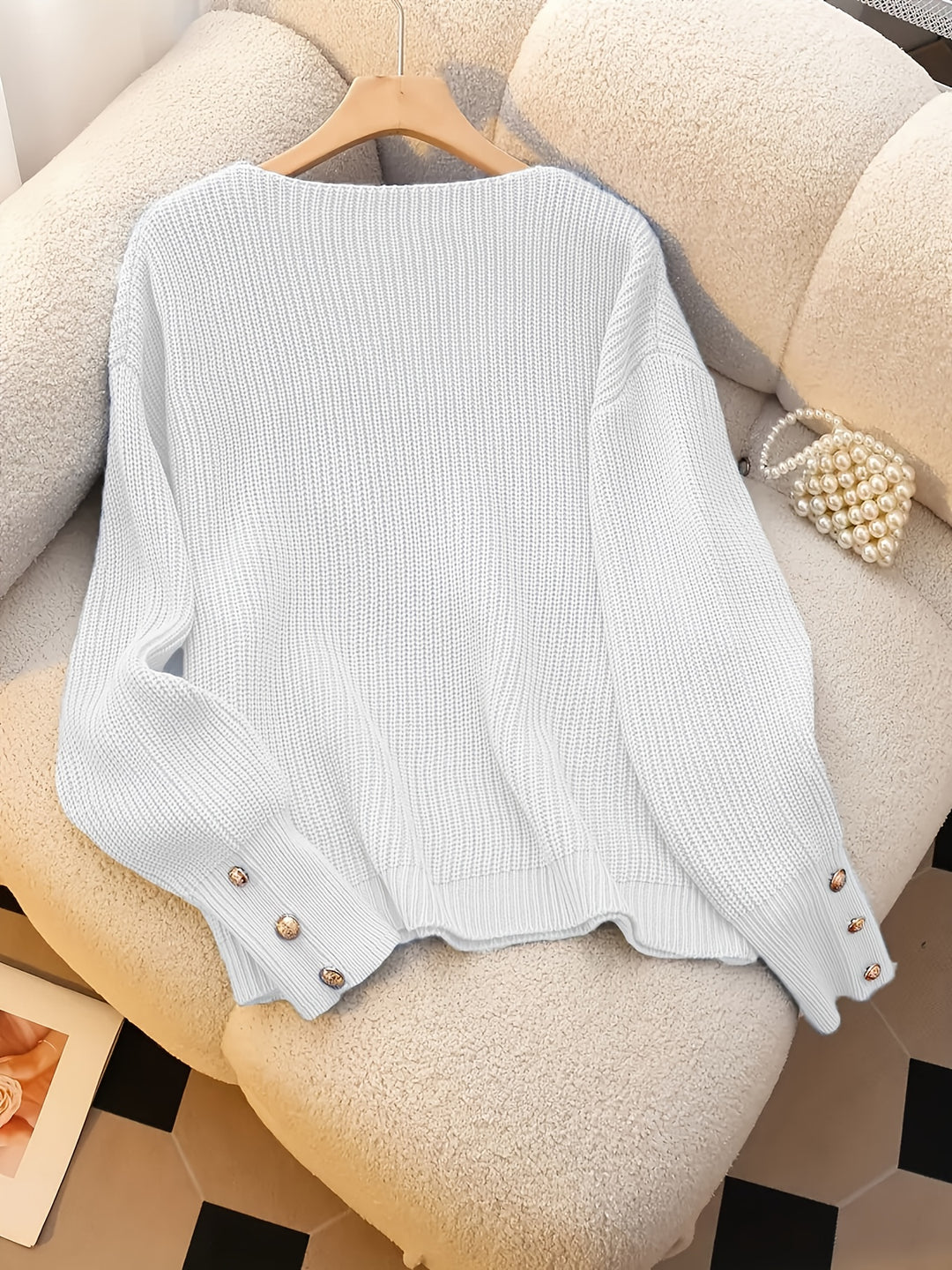 Elspeth | Button-Cuff V-Neck Jumper