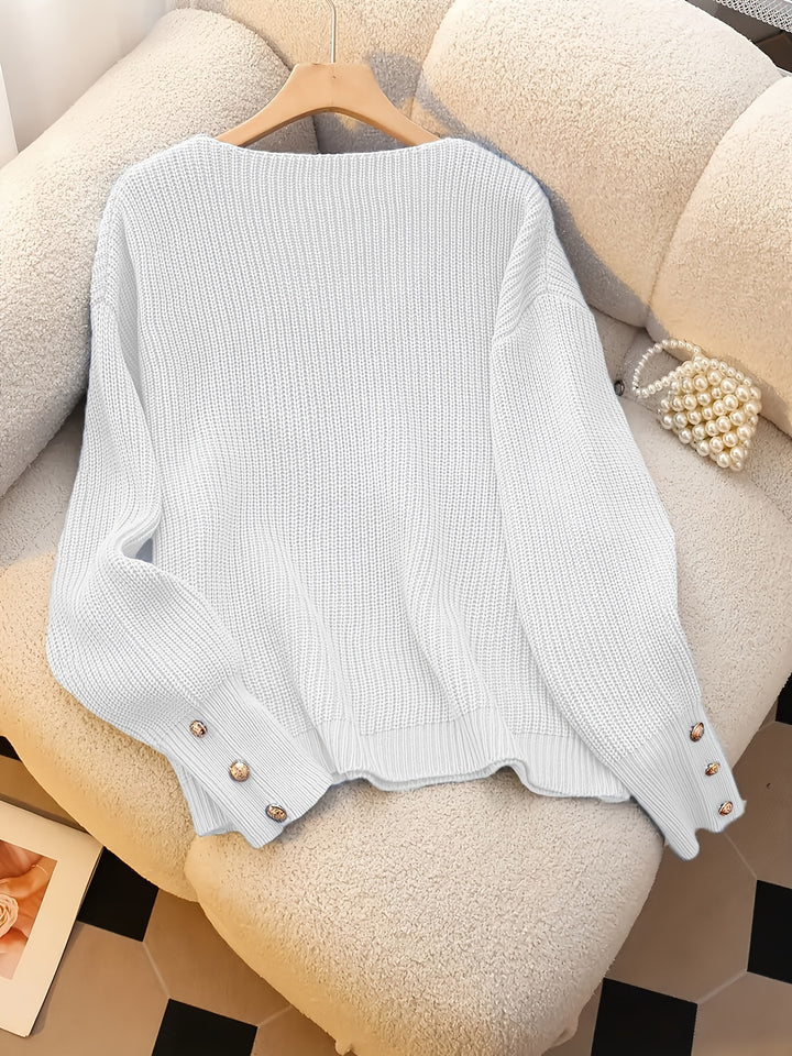 Elspeth | Button-Cuff V-Neck Jumper