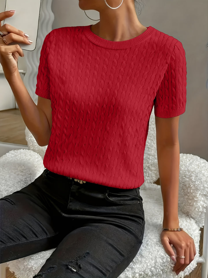 Rosaline | Textured Round Neck Short Sleeve Top