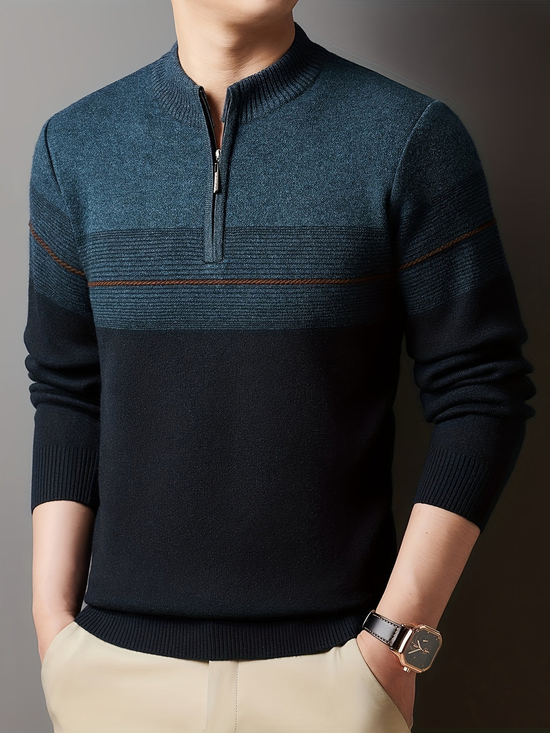 Ambrose | Half-Zip Striped Sweater