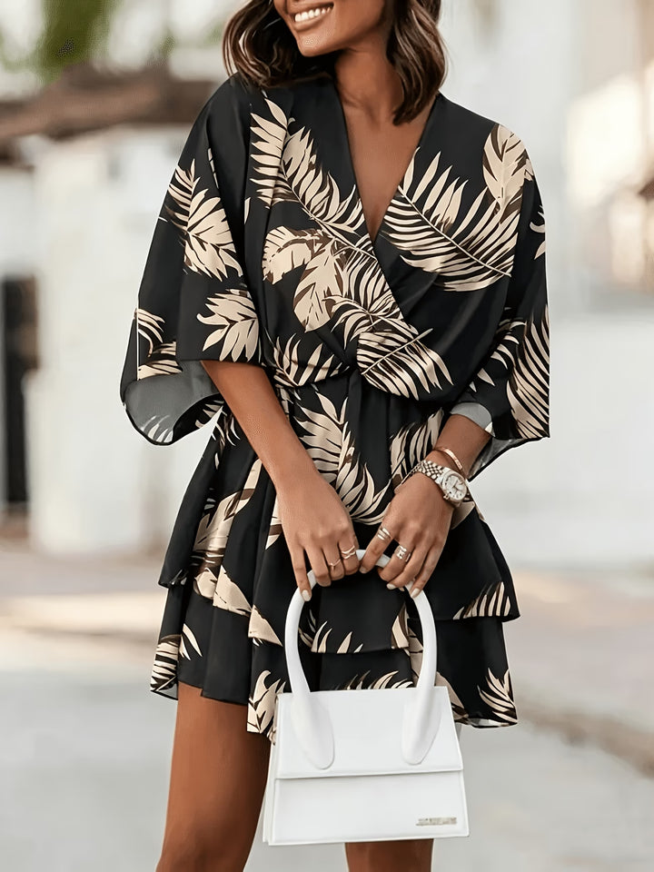 Tamsyn | Neck Loose Batwing Sleeve Print Dress