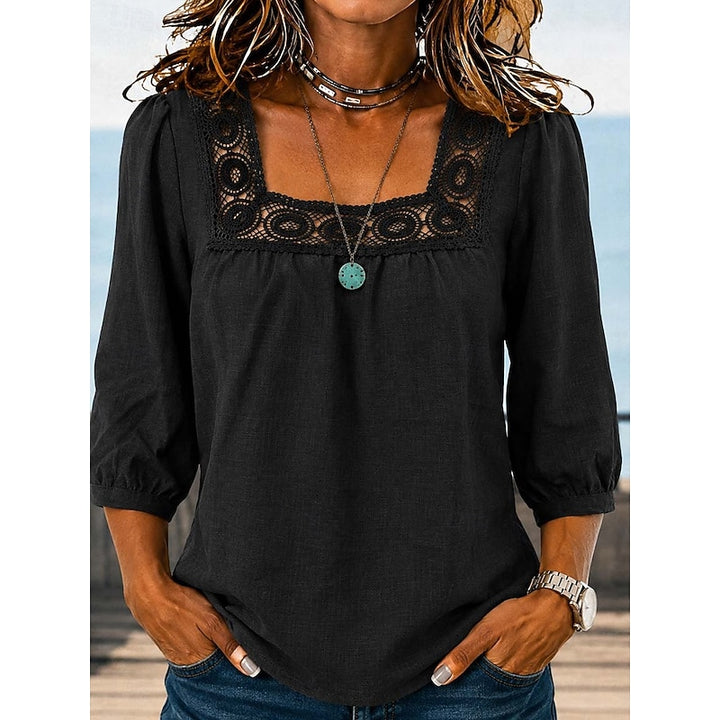 Maribeth | Lace-Trim Square Neck Blouse