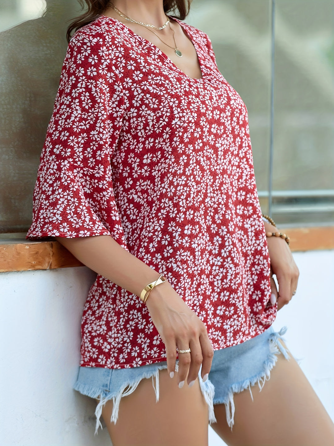 Cecily | Ditsy Floral Ruffle-Sleeve Blouse