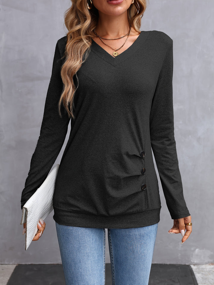 Nancy | Side-Button Long Sleeve Top