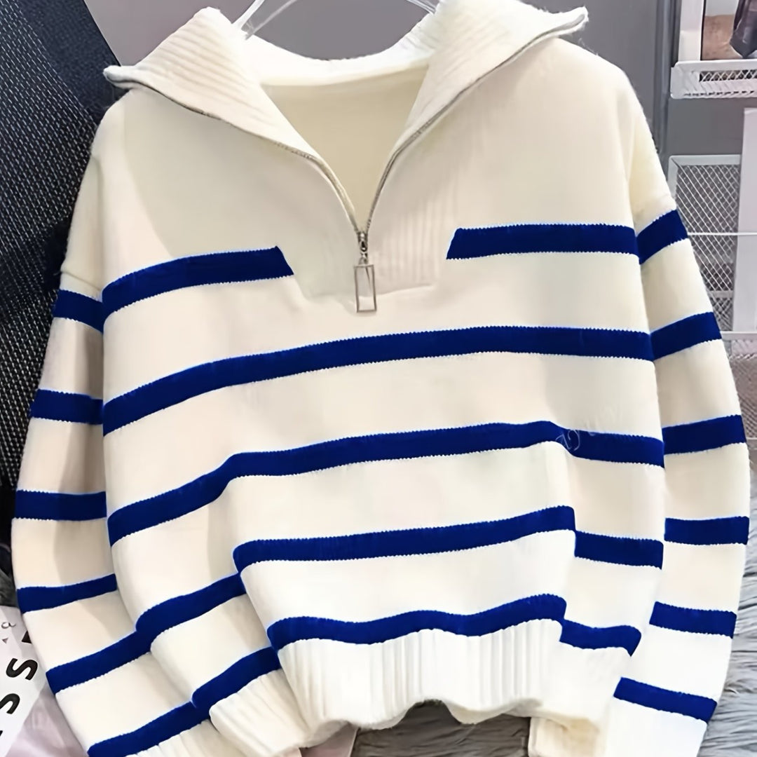 Penelope | Striped Half-Zip Collared Sweater
