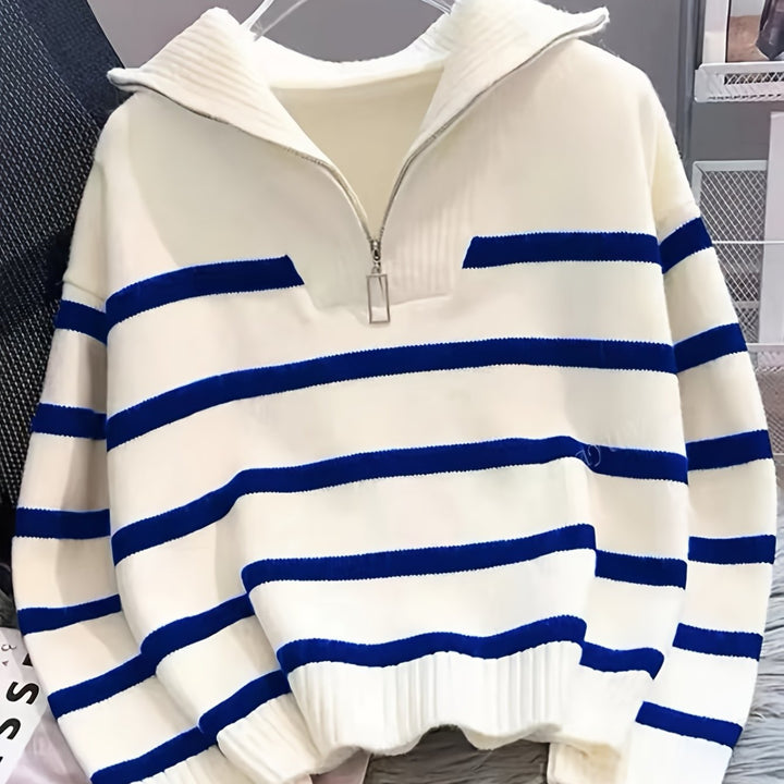 Penelope | Striped Half-Zip Collared Sweater