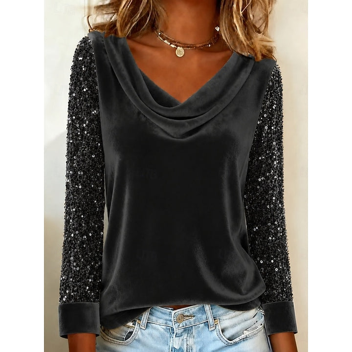 Annabel | Shimmer-Sleeve Draped Cowl Neck Top