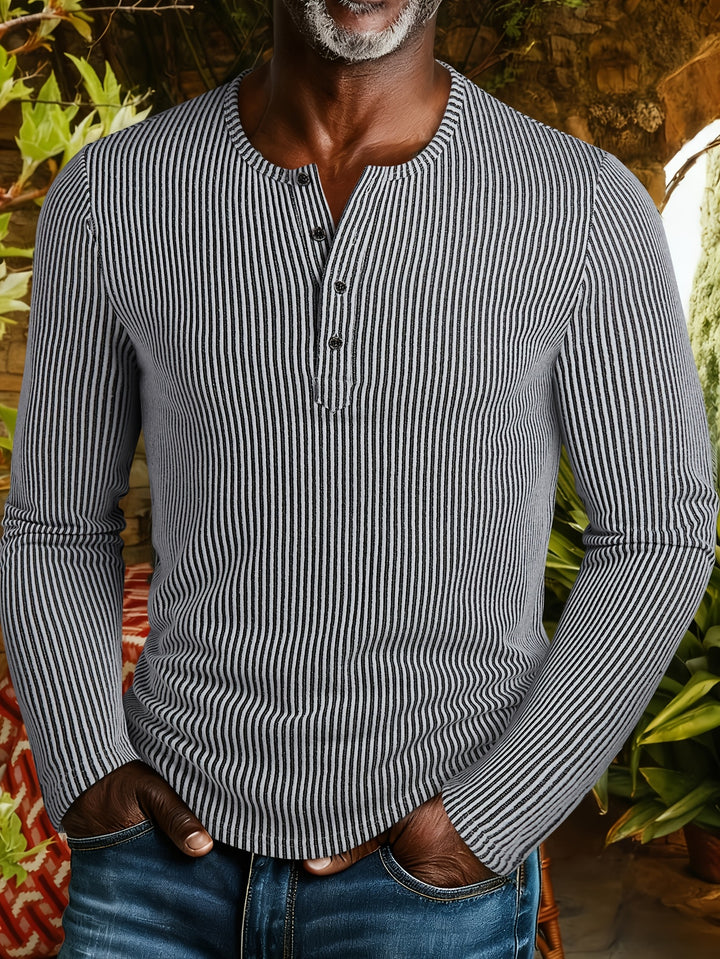 Malcolm | Ribbed Long-Sleeve Henley Shirt