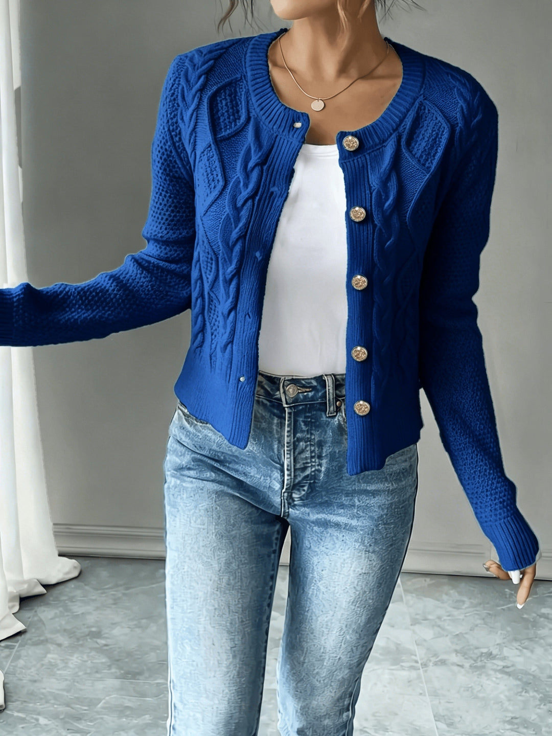 Cecilia | Cable-Knit Button-Front Cardigan