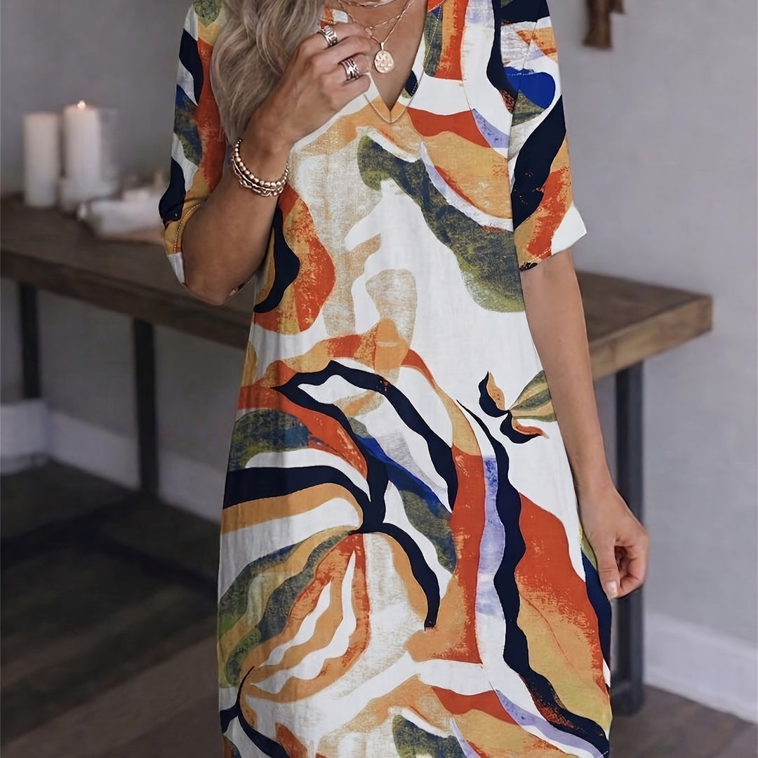 Marion | Artful Print V-Neck Dress
