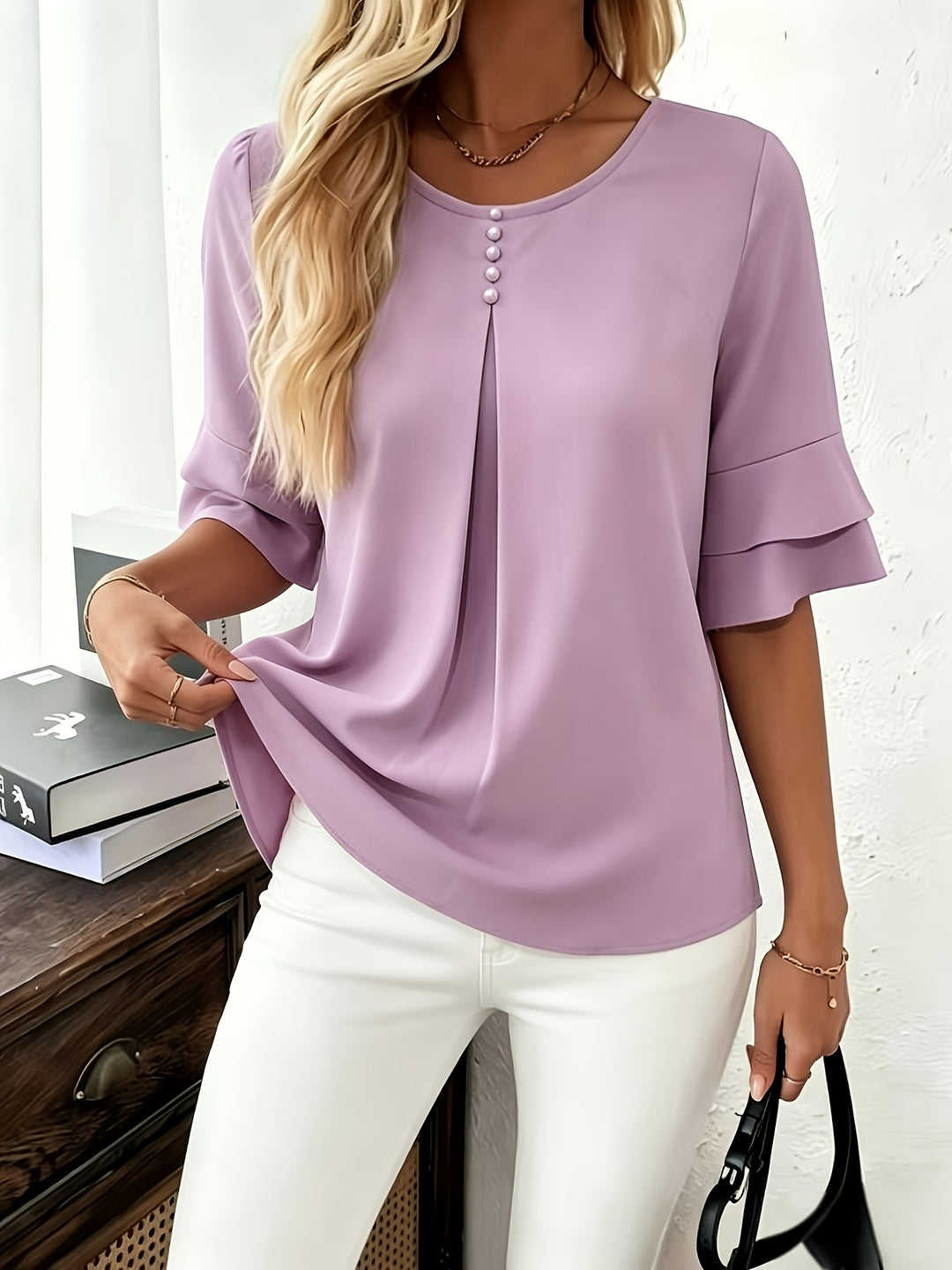 Isadora | Softly Draped Ruffle-Sleeve Blouse