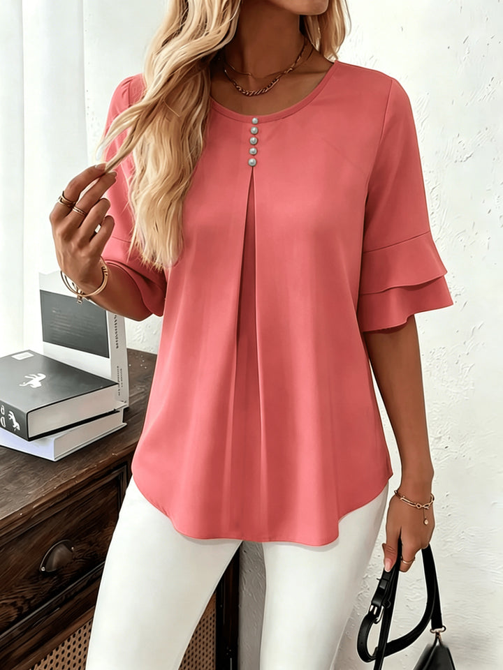 Isadora | Softly Draped Ruffle-Sleeve Blouse